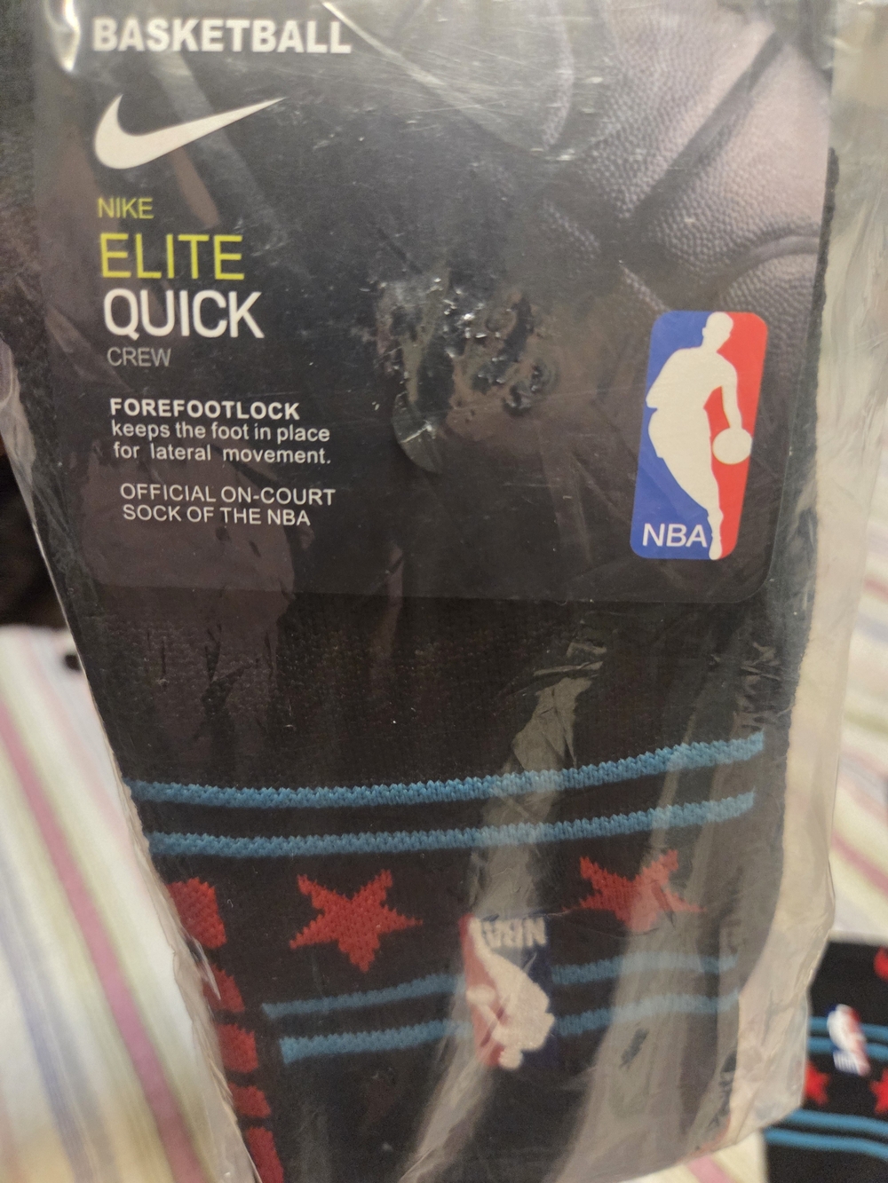 Nike Elite Quick NBA Crew Socks - Black with Red & Blue Stars